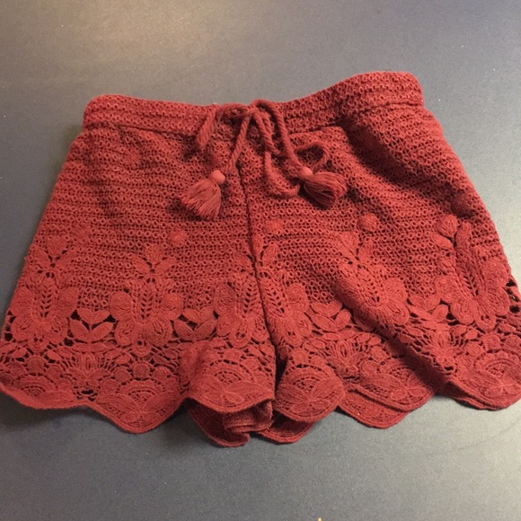 Red Crochet Shorts - Picture 2 of 5